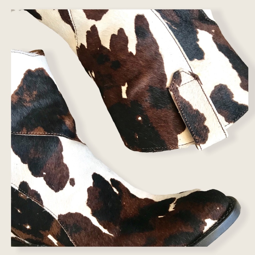 RARE Frye Mustang Seam Short Cow Animal Fur Leather Cowboy Pull On Ankle Booties - Picture 8 of 10